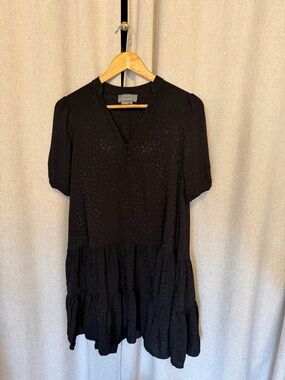 Anthropologie Black V-Neck Tiered Mini Dress